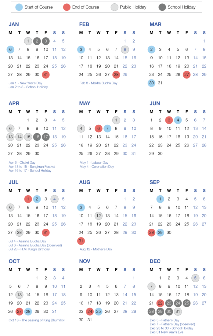 Calendar | Thai Language School Bangkok | Duke Language