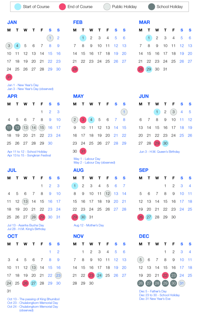 Thai Calendar 2022 Calendar | Thai Language School Bangkok | Duke Language