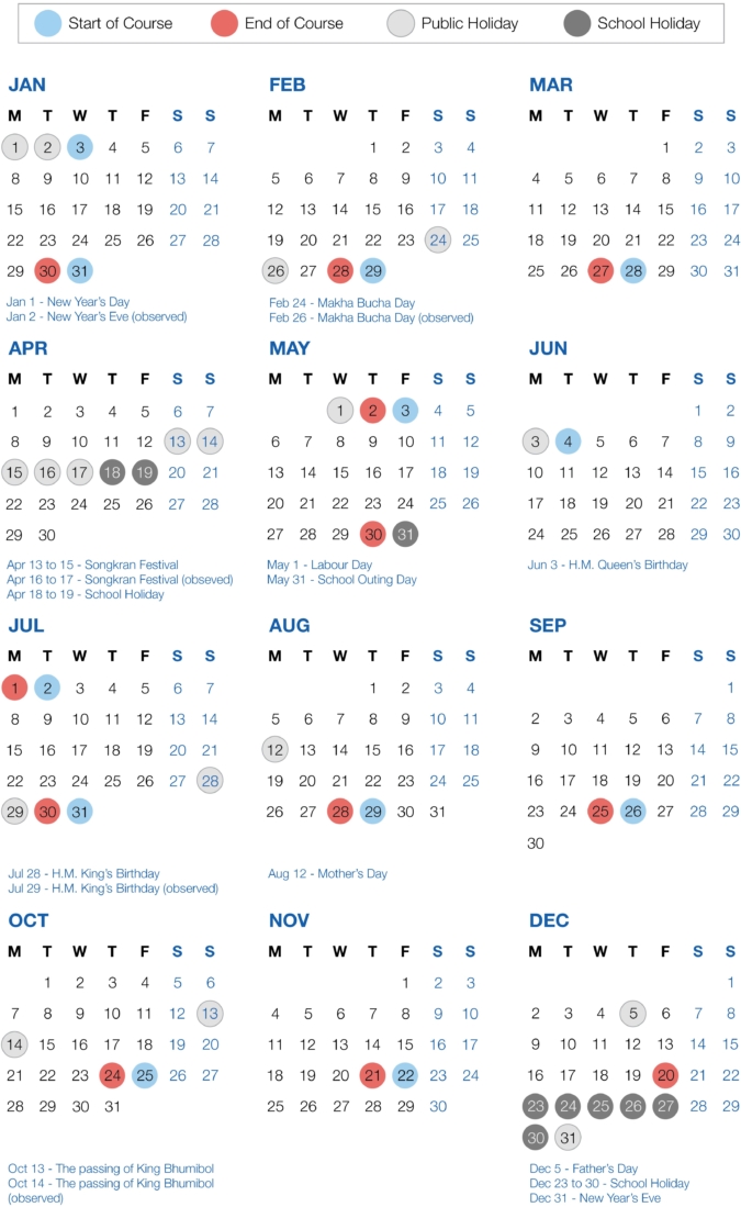 Calendar | Thai Language School Bangkok | Duke Language